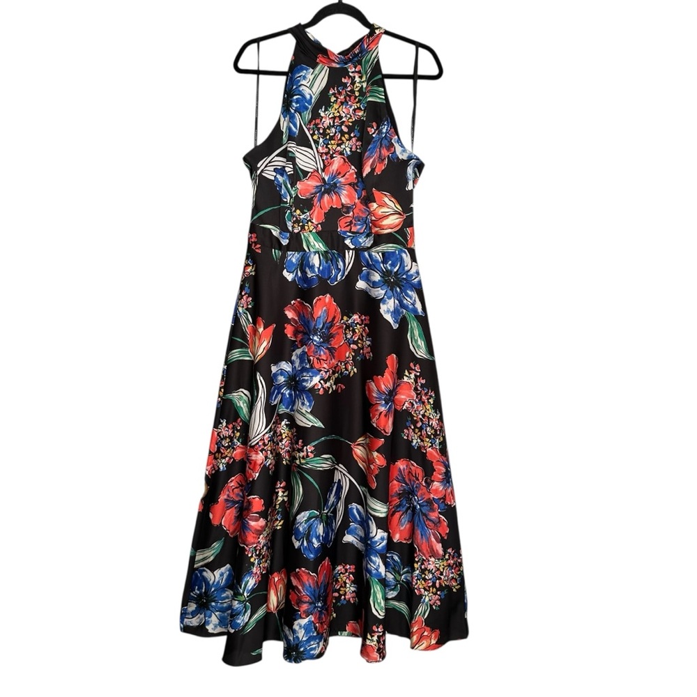 TAHARI Arthur S. Levine Floral Halter Maxi Dress Black Multi Euro Summer‎ Size 8